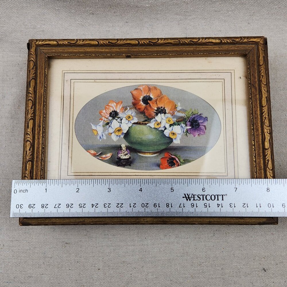 VTG Trinket Jewelry Box Carved Wood Mirror Interior Glass Top Gold Tone 8X6X2.5" - Picture 12 of 15